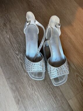 Silver Studded Slingback Heels -